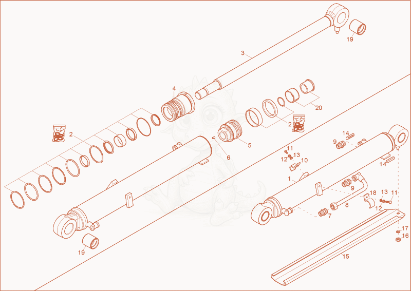Exploded parts diagram of the boom cylinder of a Wacker Neuson 50Z3, with numbered balloons