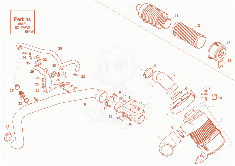 Exploded parts diagram of the air cleaner of a Wacker Neuson ET145, with numbered balloons