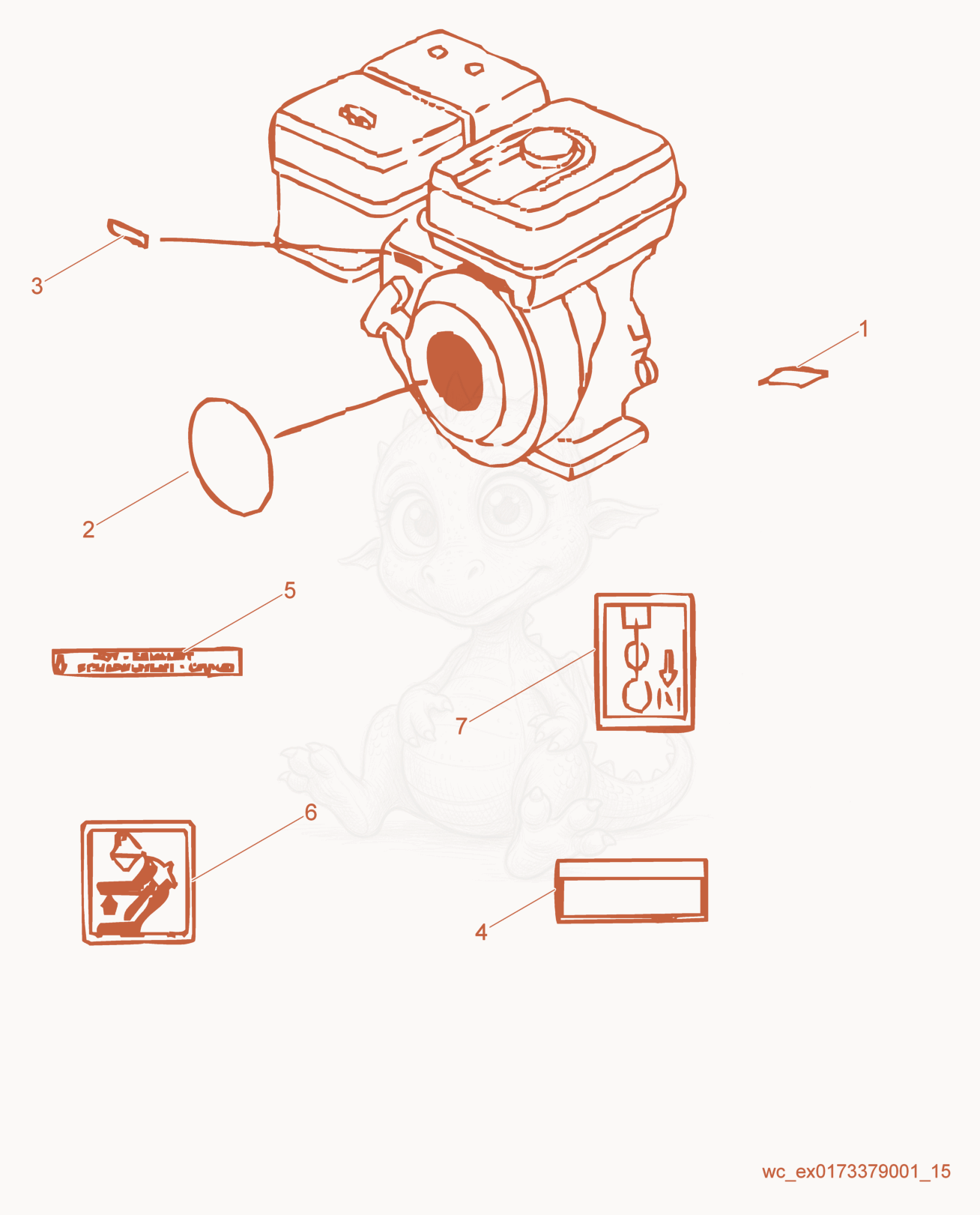 Exploded parts diagram of the Labels of a Wacker Neuson GPS5600A, with numbered balloons