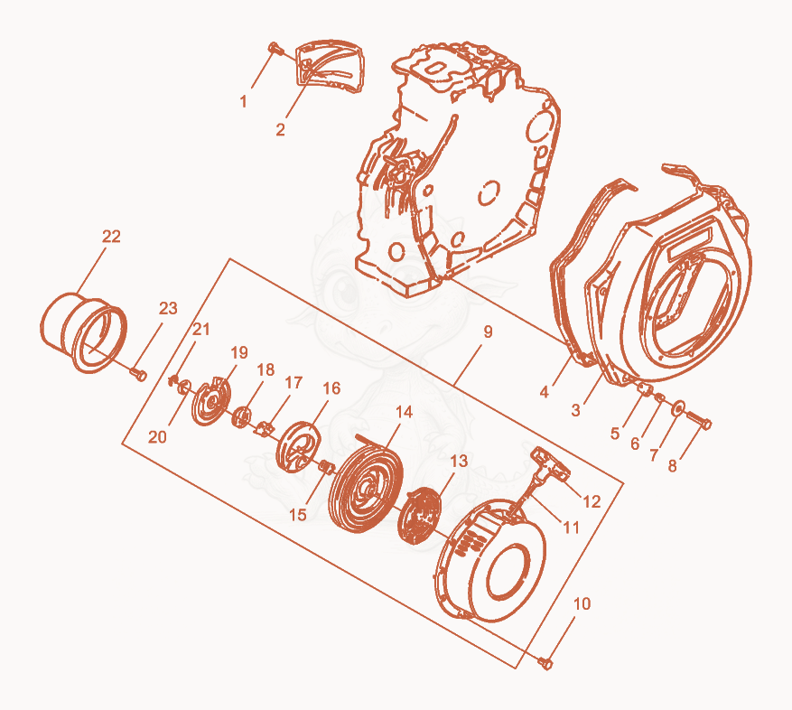 Exploded parts diagram of the Rewind Starter of a Wacker Neuson DPS1850Y, with numbered balloons