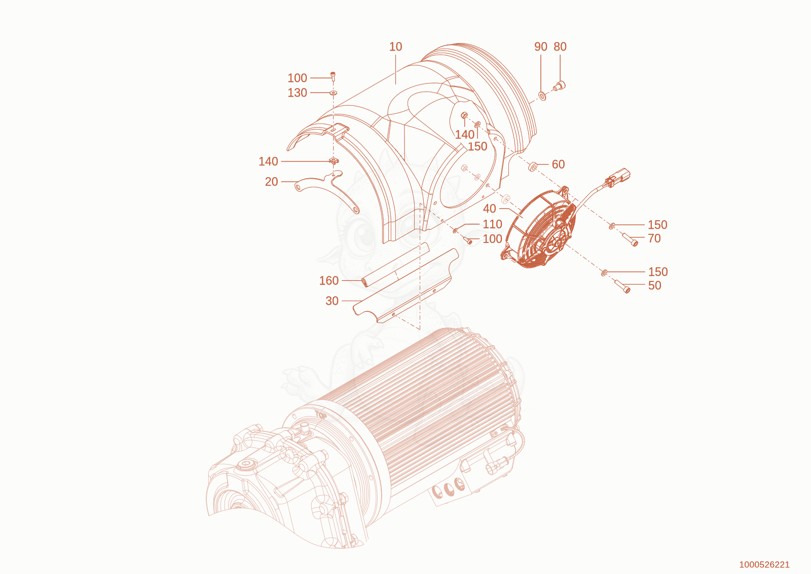 Despiece del engine cooling de una máquina Wacker Neuson WL28E(A10-01), con globos numerados