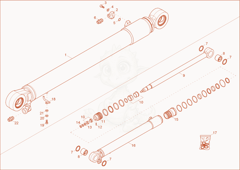 Exploded parts diagram of the dipper arm cylinder of a Wacker Neuson 8003, with numbered balloons