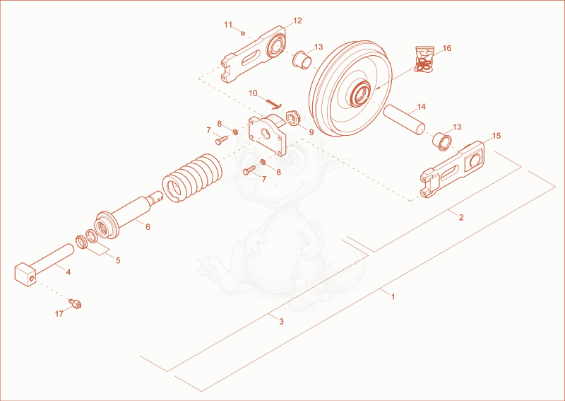 Exploded parts diagram of the track tensioner steel chain (option) of a Wacker Neuson ET42, with numbered balloons
