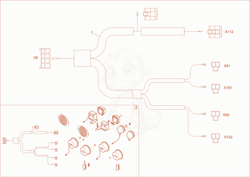 Exploded parts diagram of the WIRE HARNESS (OPTION) of a Wacker Neuson 3501AB, with numbered balloons