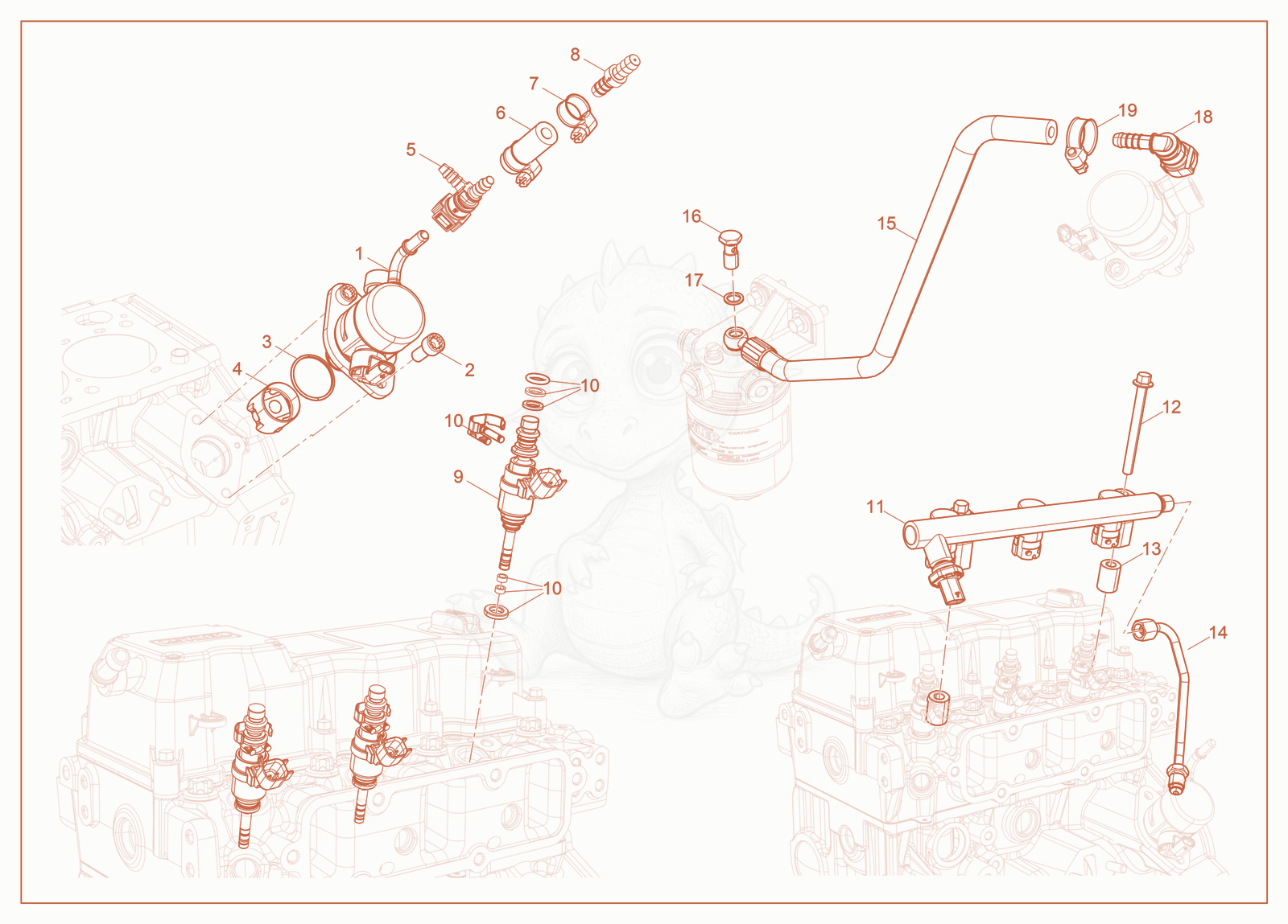 Exploded parts diagram of the Fuel System of a Wacker Neuson LTG14, with numbered balloons