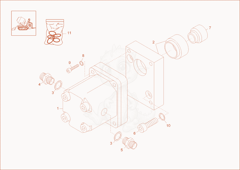 Exploded parts diagram of the GEAR PUMP 2 (OPTION) of a Wacker Neuson DT08PRO, with numbered balloons