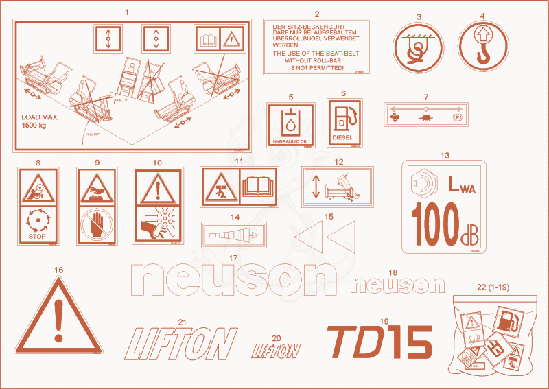 Exploded parts diagram of the STICKER of a Wacker Neuson TD15, with numbered balloons