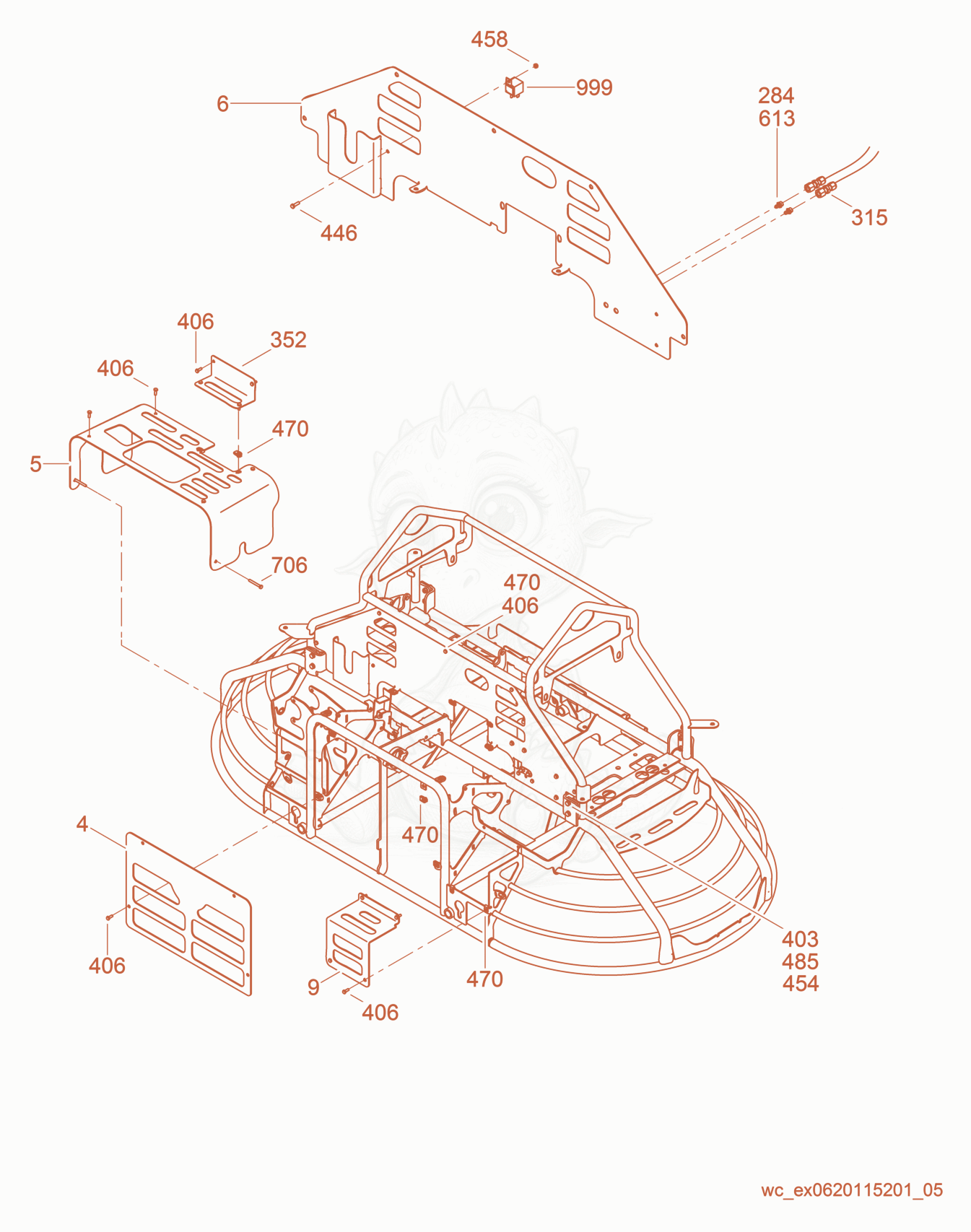 Exploded parts diagram of the Panel cpl. of a Wacker Neuson CRT36-25, with numbered balloons