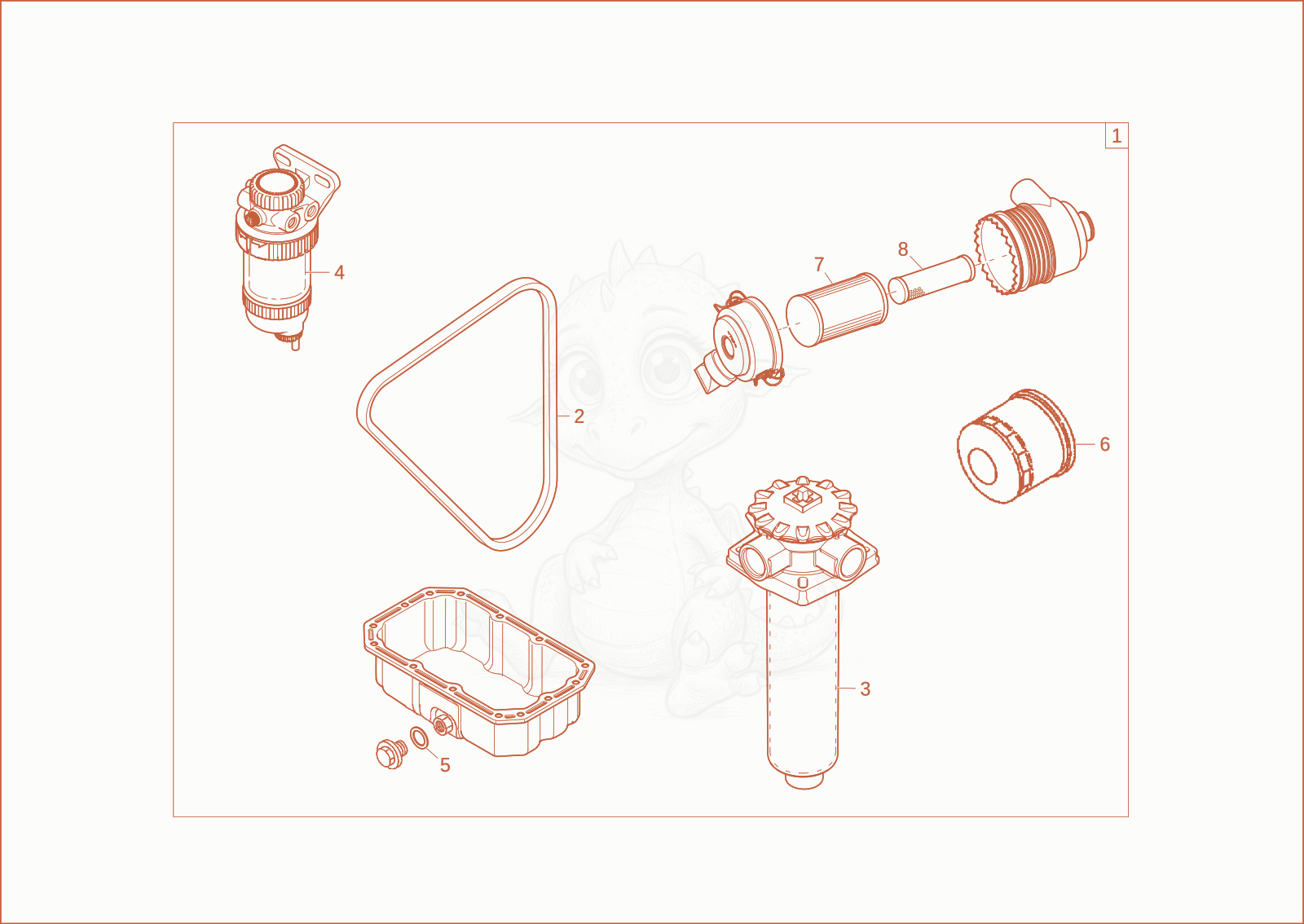 Exploded parts diagram of the service kit (500h) of a Wacker Neuson ET24, with numbered balloons