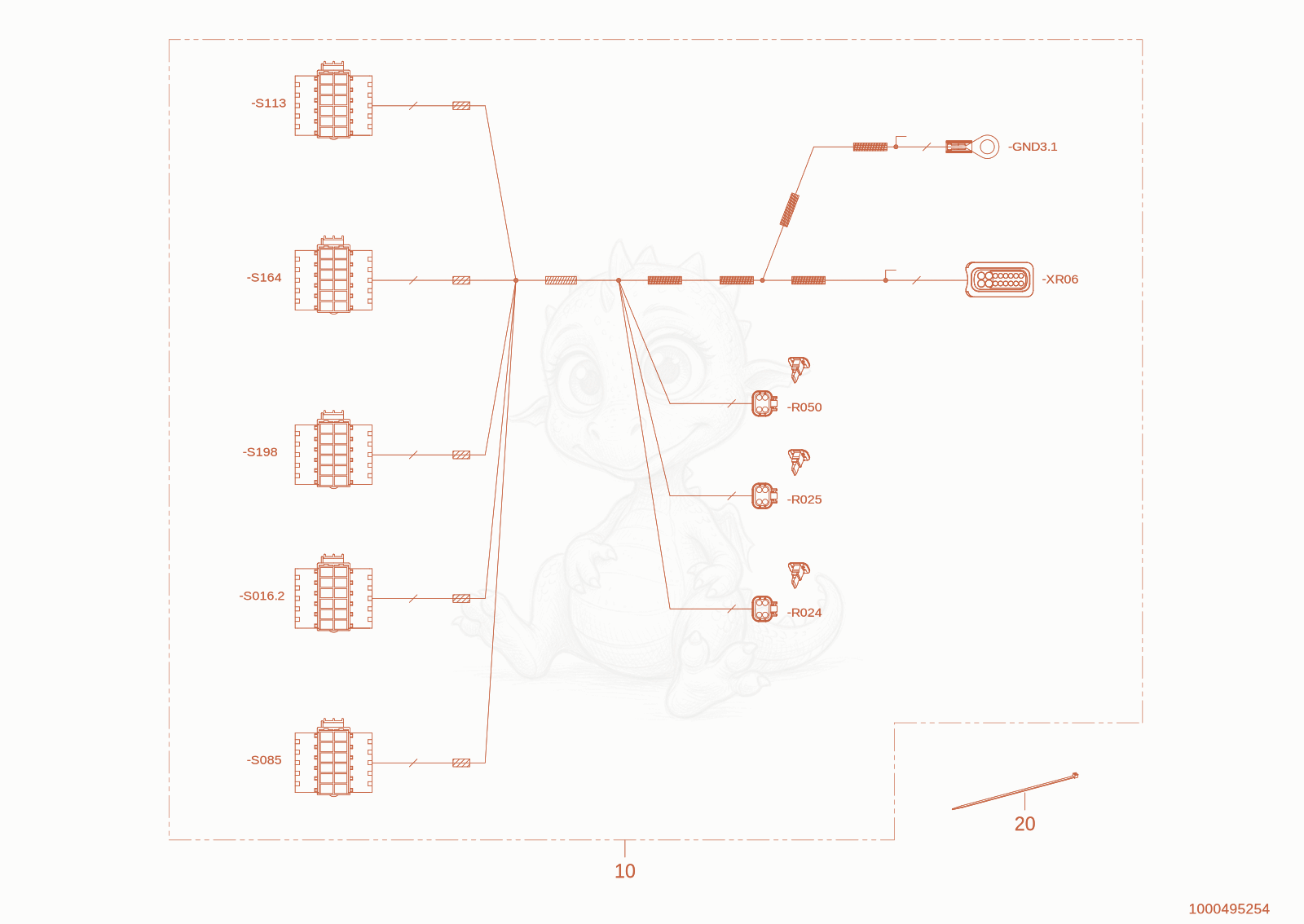Exploded parts diagram of the wiring harness of a Wacker Neuson WL20E(A09-01), with numbered balloons