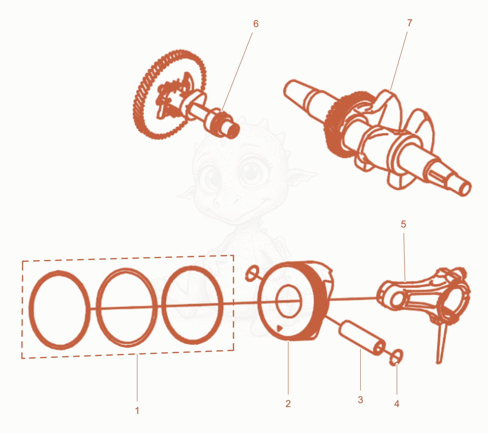 Exploded parts diagram of the Crankshaft Piston cpl. of a Wacker Neuson GS6000GCN, with numbered balloons