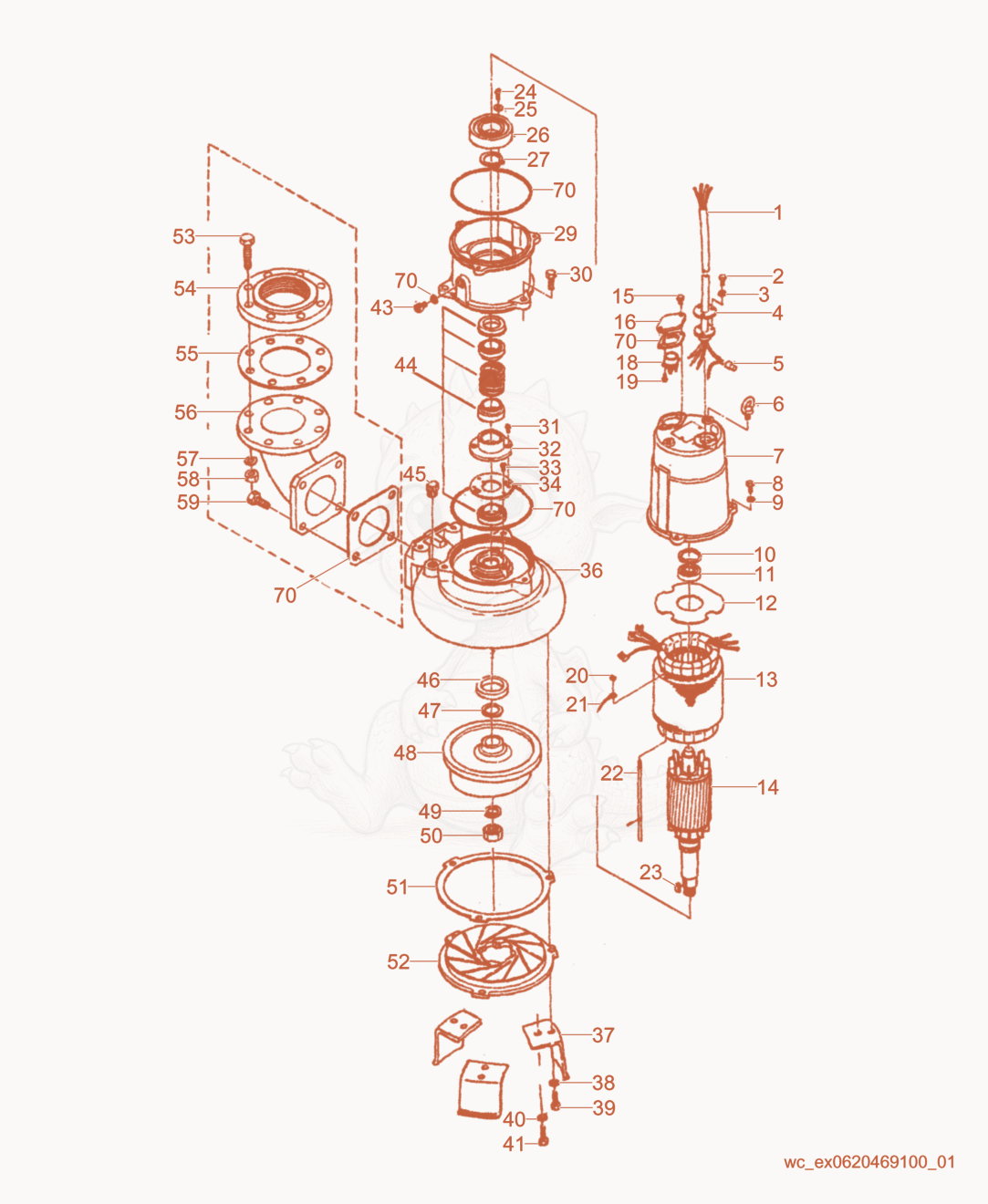 Exploded parts diagram of the Pump cpl. of a Wacker Neuson PSC42203, with numbered balloons