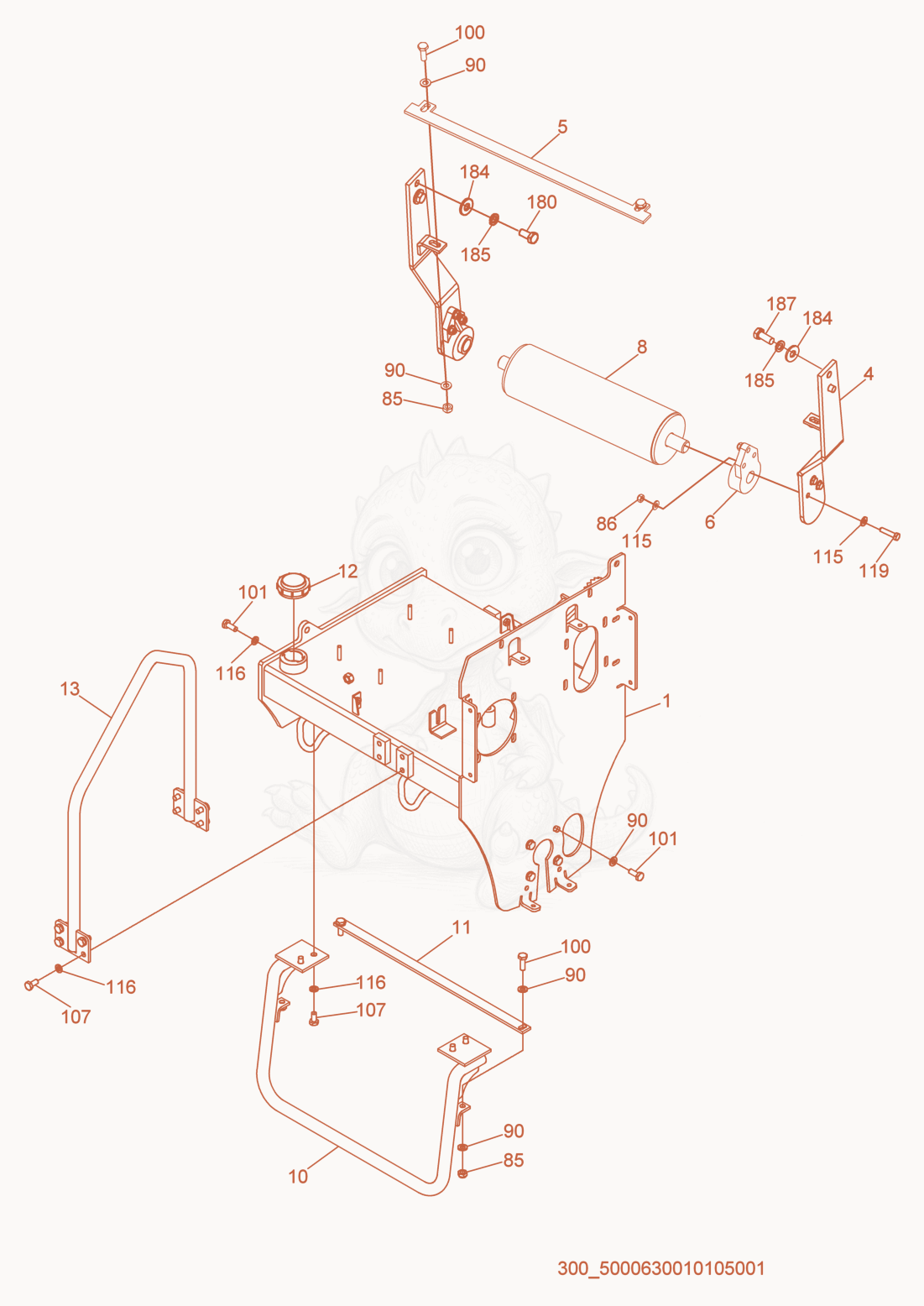 Exploded parts diagram of the Frame cpl. of a Wacker Neuson RS600A, with numbered balloons