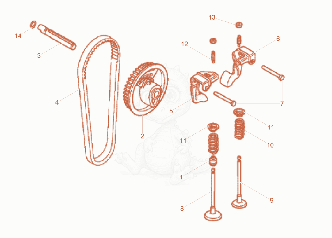 Exploded parts diagram of the Camshaft-V-belt pulley of a Wacker Neuson BS50-4AS11INUS, with numbered balloons