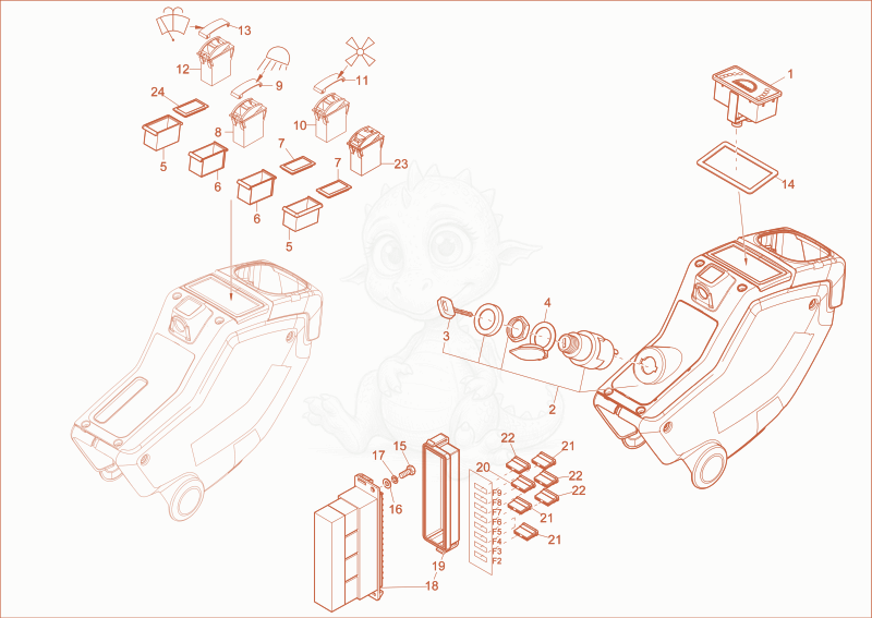 Exploded parts diagram of the instrument panel of a Wacker Neuson ET16, with numbered balloons