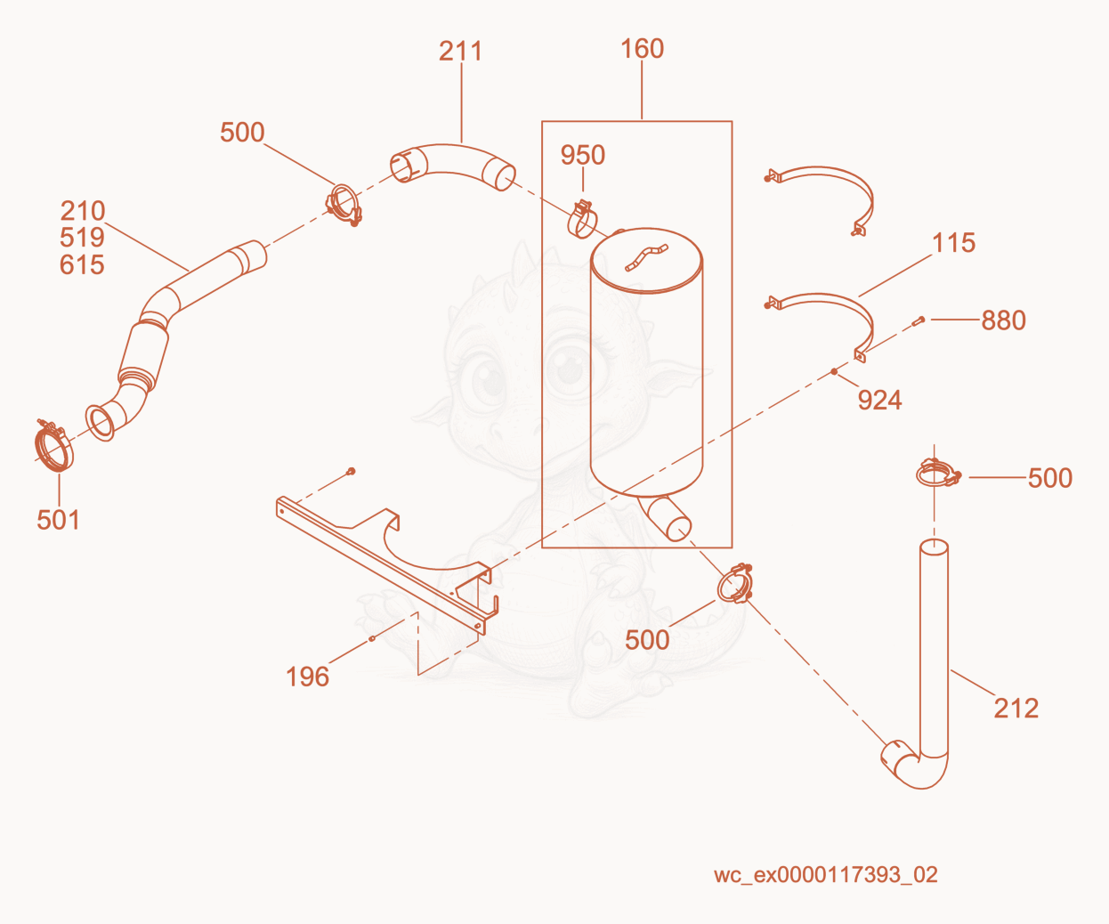 Exploded parts diagram of the Muffler of a Wacker Neuson G70, with numbered balloons