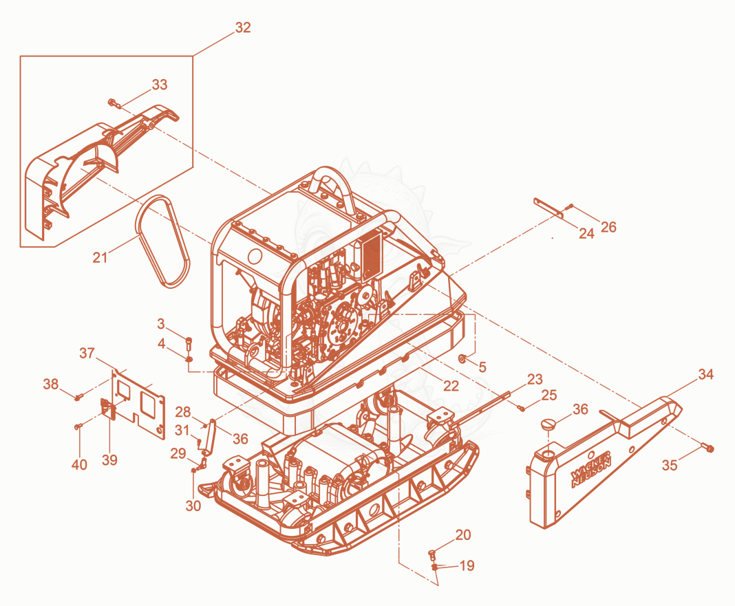 Exploded parts diagram of the Vibration Plate cpl. of a Wacker Neuson DPU5545HECHUS, with numbered balloons