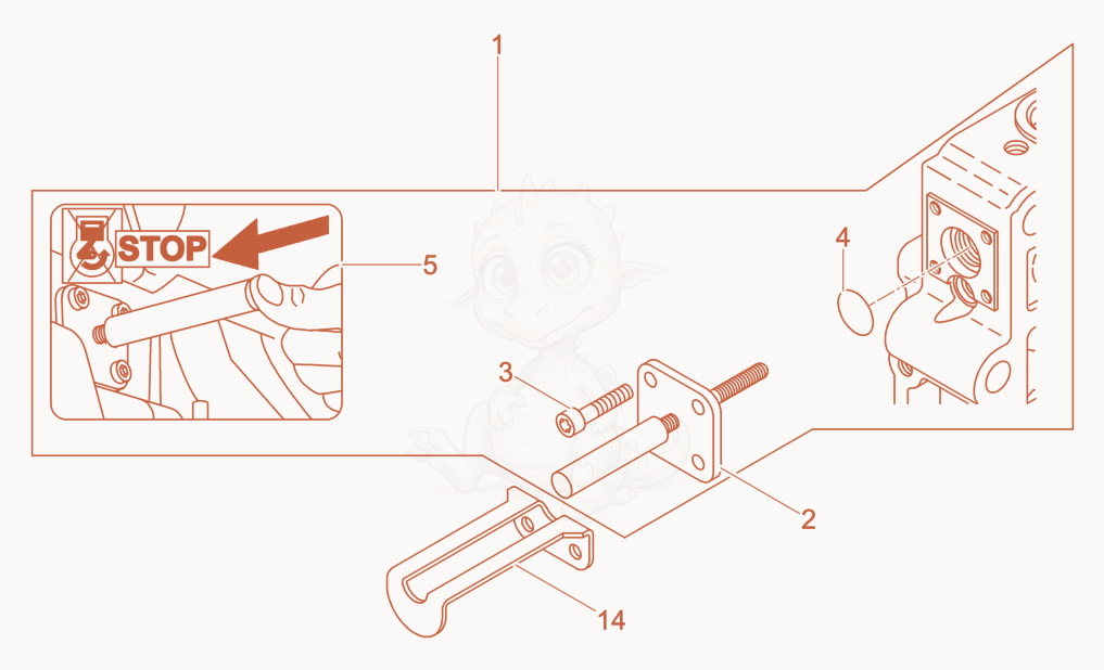 Exploded parts diagram of the Engine stop device of a Wacker Neuson DPU3050HWUSARMY, with numbered balloons
