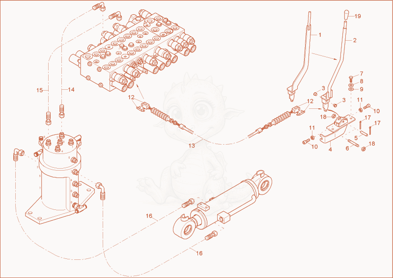 Exploded parts diagram of the DOZER BLADE OPERATION of a Wacker Neuson 38Z3, with numbered balloons
