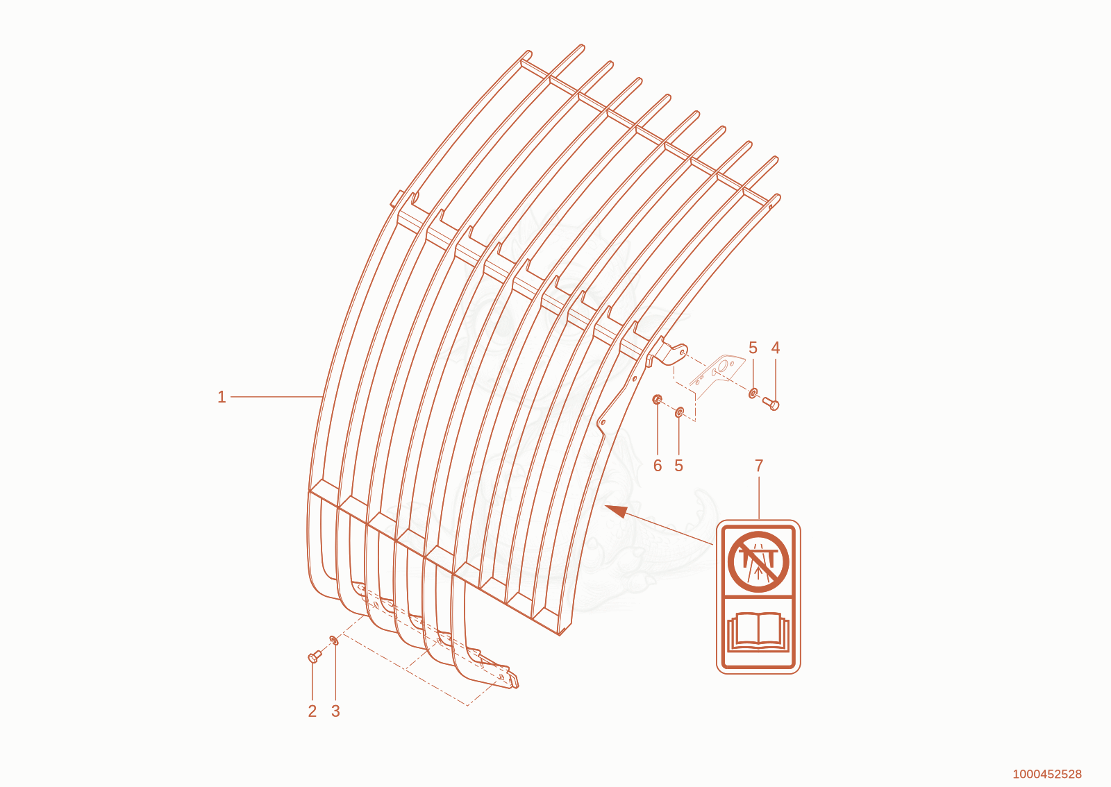Exploded parts diagram of the protecting screen of a Wacker Neuson TH735(415-36), with numbered balloons