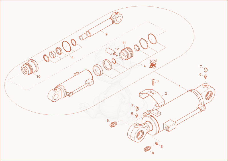 Exploded parts diagram of the blade cylinder of a Wacker Neuson 50Z3, with numbered balloons