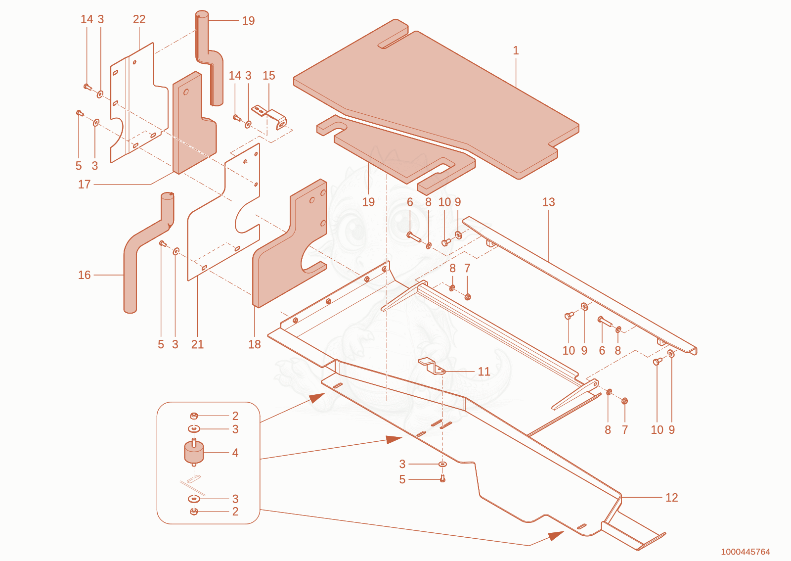 Exploded parts diagram of the Protective plate kpl. of a Wacker Neuson TH955(416-36), with numbered balloons
