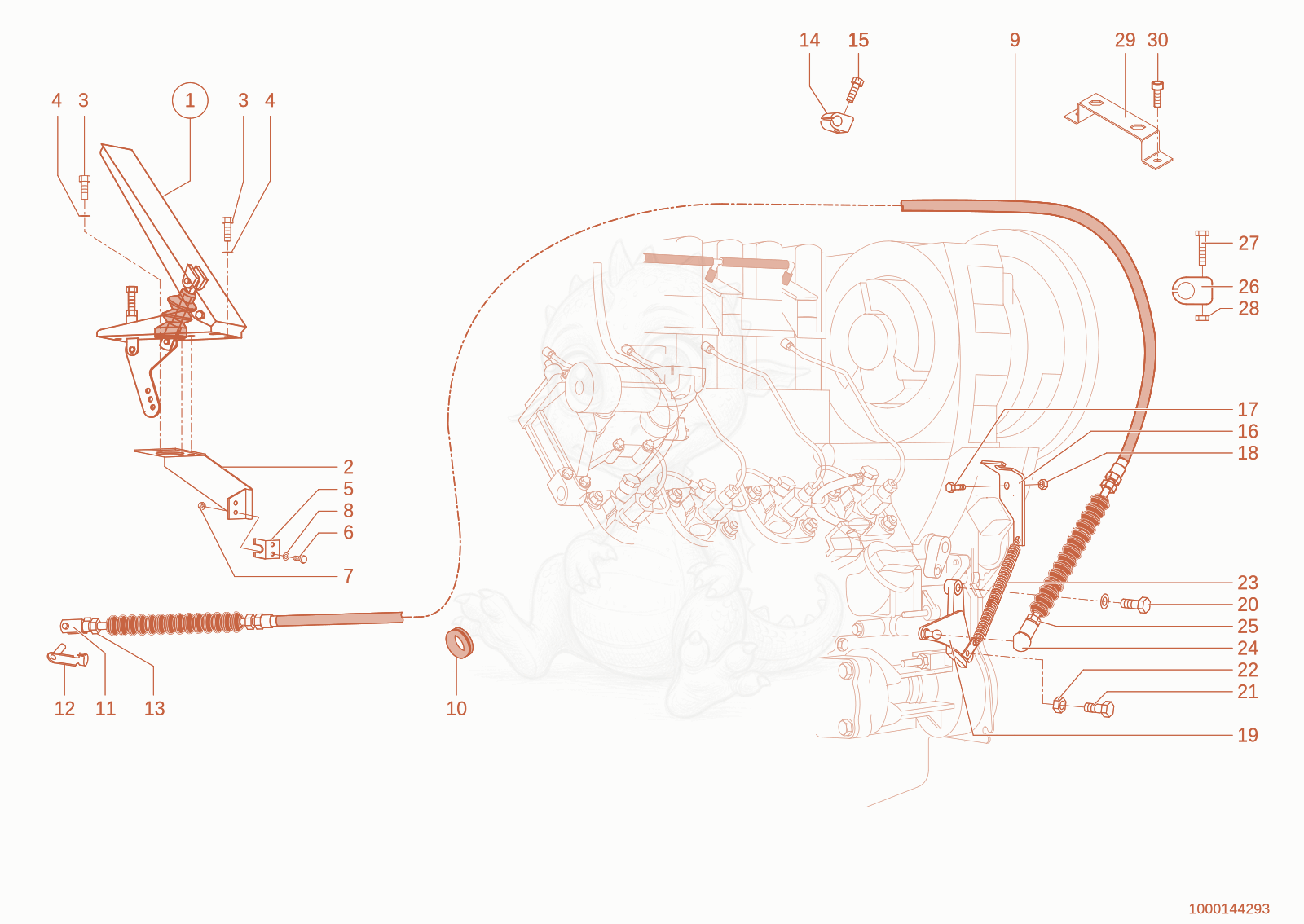 Exploded parts diagram of the Speed regulation of a Wacker Neuson 1150, with numbered balloons