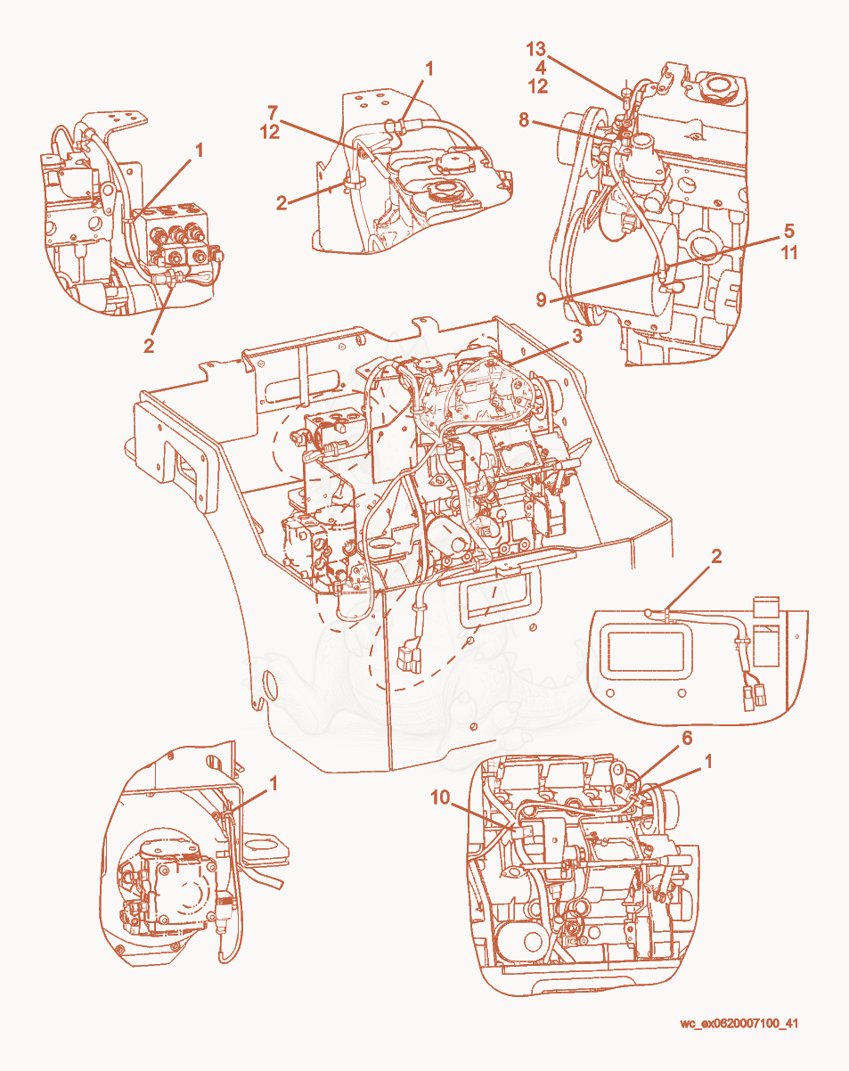 Exploded parts diagram of the Wiring Harness/Engine of a Wacker Neuson RD27-100, with numbered balloons