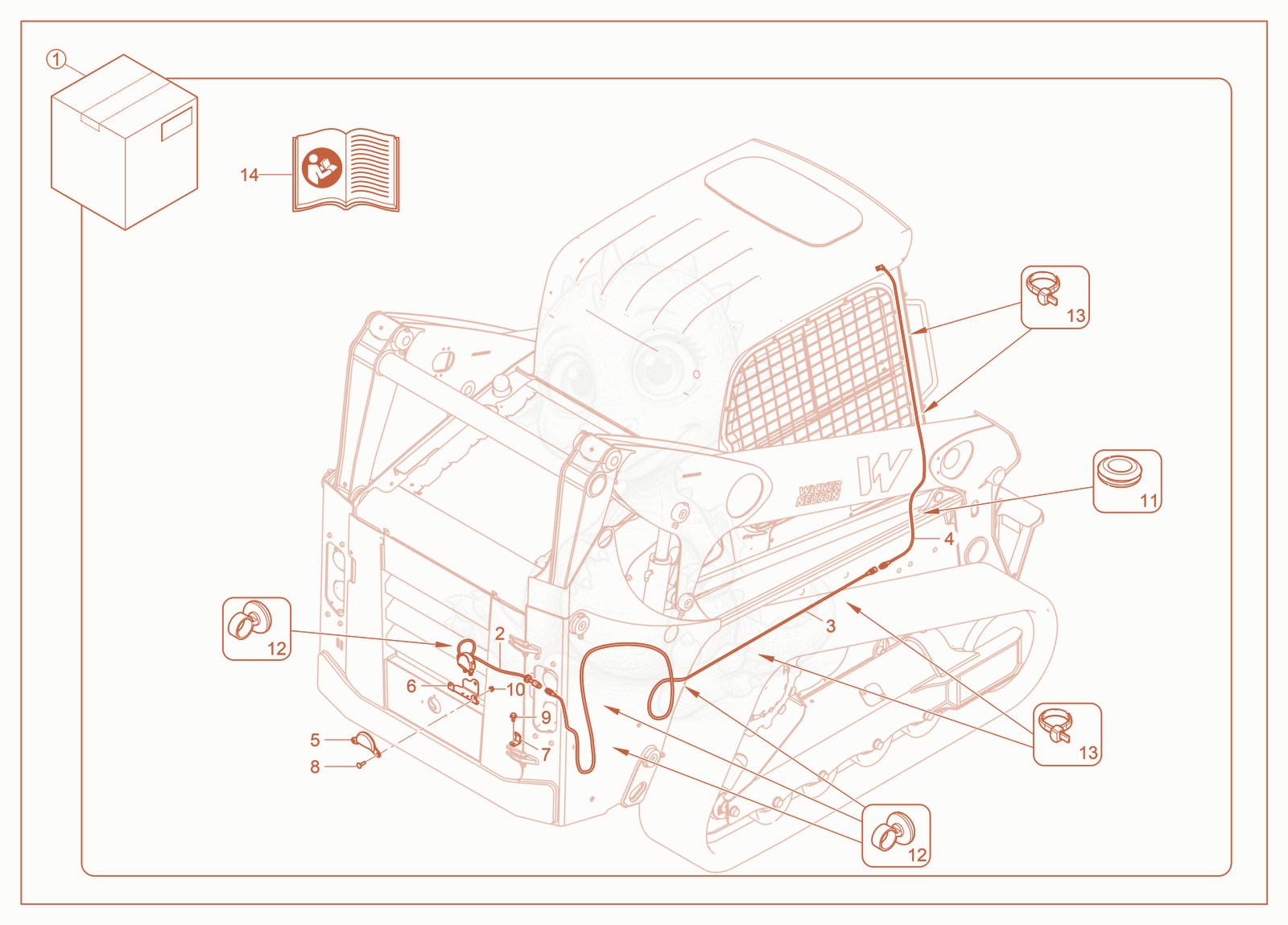 Exploded parts diagram of the Kit—Backup Camera of a Wacker Neuson ST50, with numbered balloons