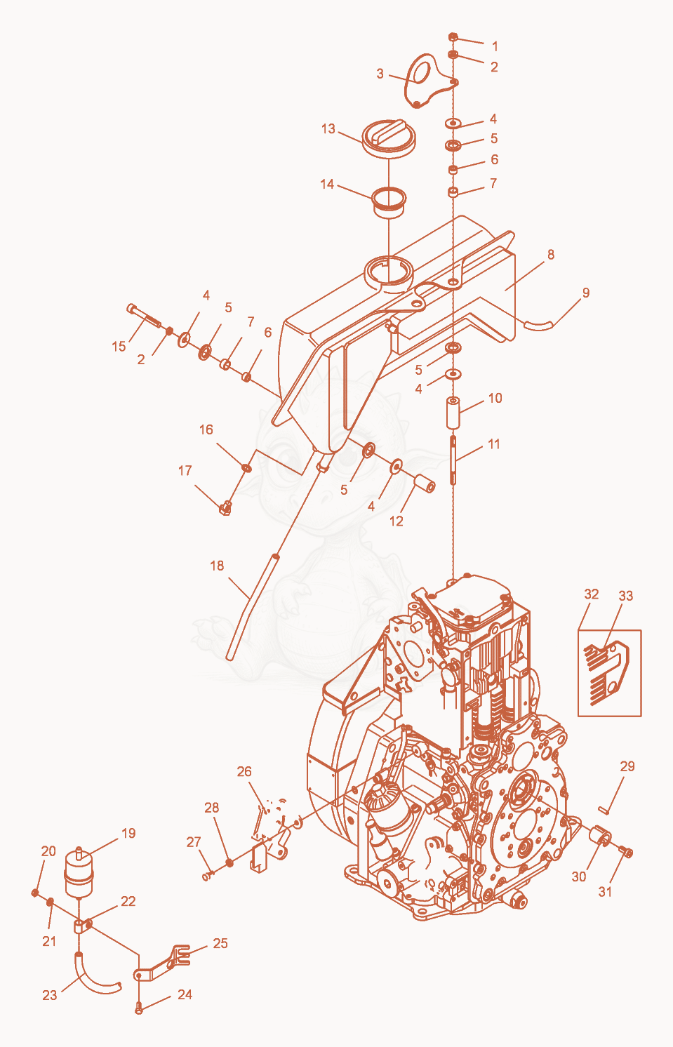 Exploded parts diagram of the Fuel Tank of a Wacker Neuson DPU4045H, with numbered balloons