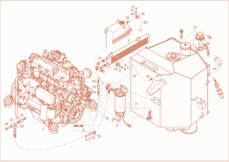 Exploded parts diagram of the fuel system of a Wacker Neuson 14504, with numbered balloons