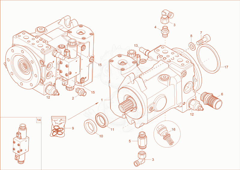 Exploded parts diagram of the hydraulic pump of a Wacker Neuson DV90, with numbered balloons