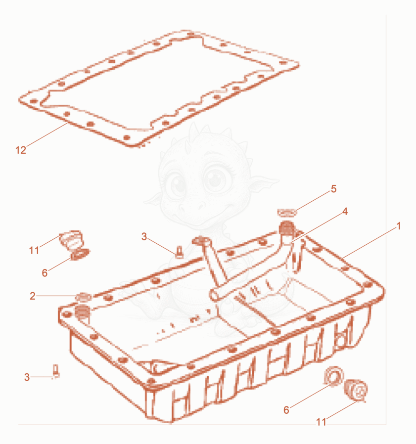 Exploded parts diagram of the Oil pan of a Wacker Neuson DPU80/110KMAT, with numbered balloons