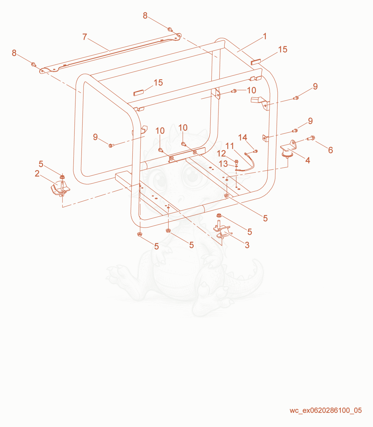 Despiece del Frame cpl. de una máquina Wacker Neuson GV2500A, con globos numerados