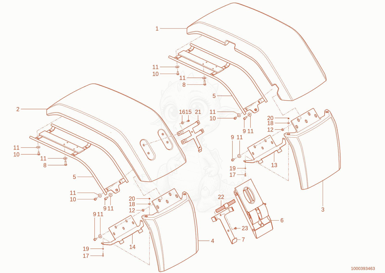 Exploded parts diagram of the wheel cover of a Wacker Neuson WL95(R90-02), with numbered balloons
