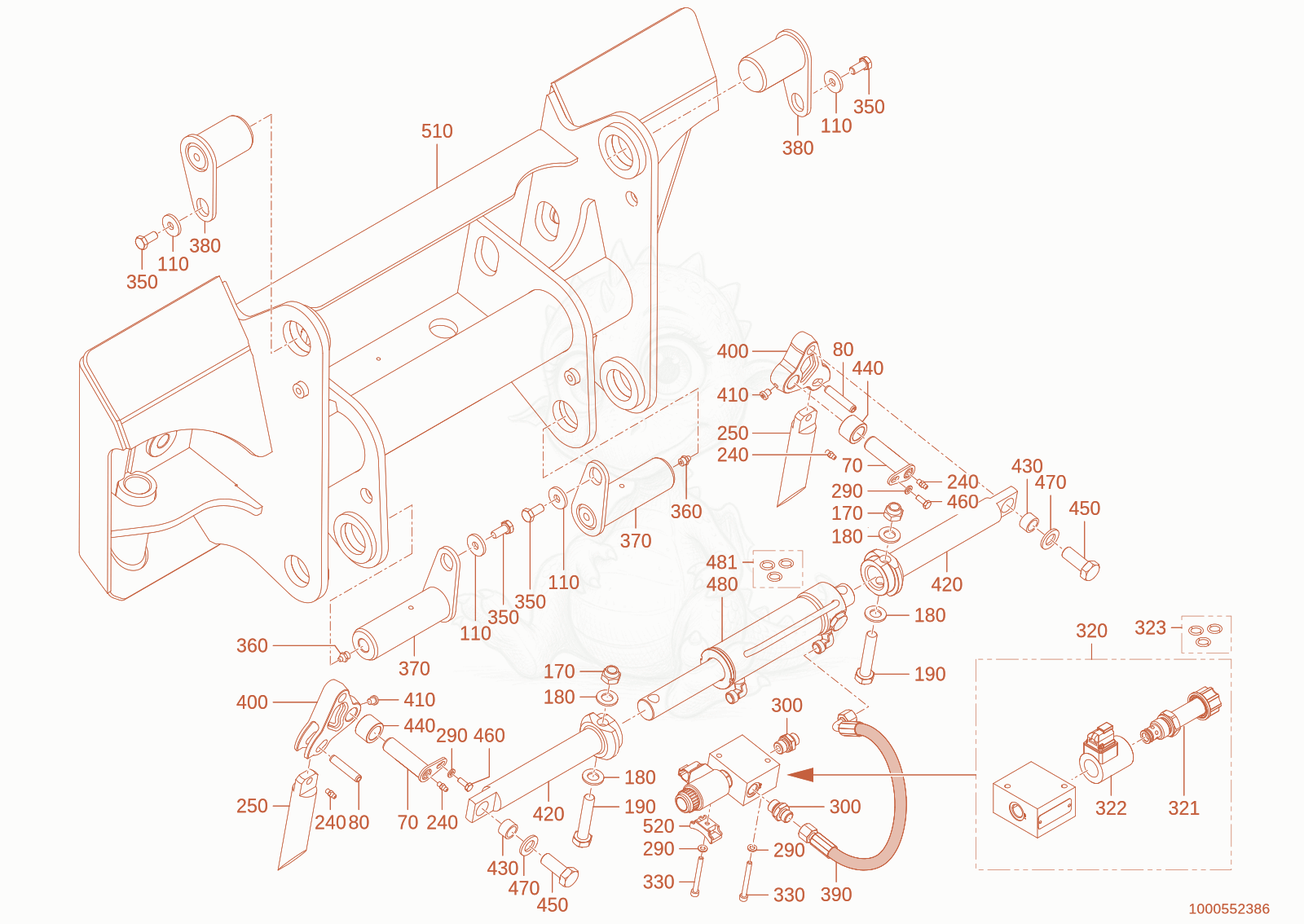 Exploded parts diagram of the quickhitch plate of a Wacker Neuson WL750P(A04-05), with numbered balloons