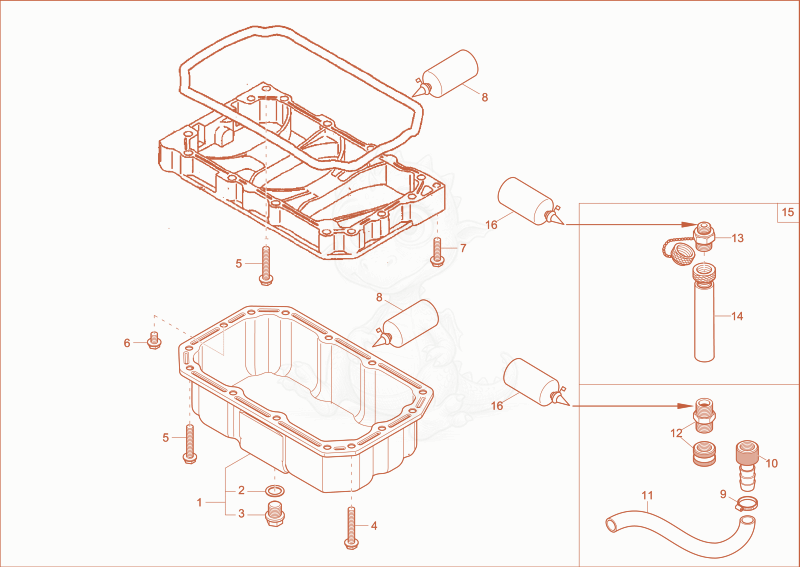 Exploded parts diagram of the oil sump of a Wacker Neuson 28Z3, with numbered balloons