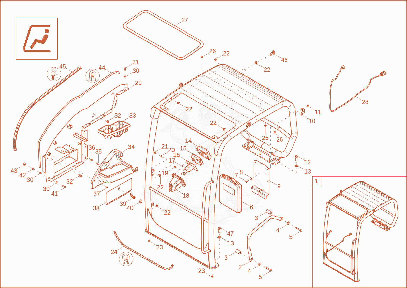 Exploded parts diagram of the CANOPY FRAME of a Wacker Neuson ET42, with numbered balloons