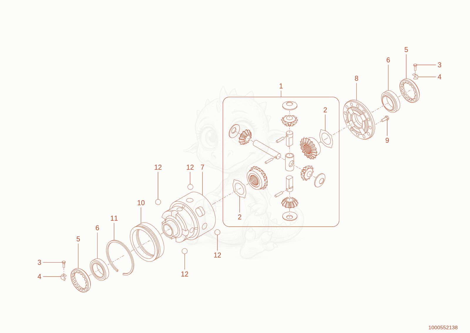 Exploded parts diagram of the differential of a Wacker Neuson TH625(T06-01), with numbered balloons