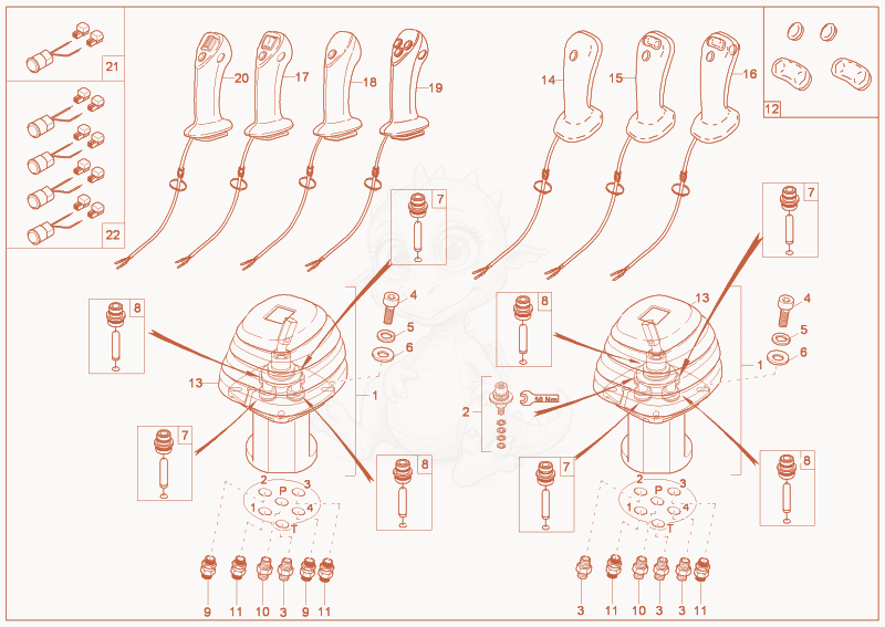 Exploded parts diagram of the joystick of a Wacker Neuson 6003, with numbered balloons