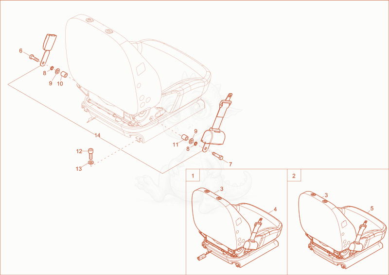 Exploded parts diagram of the drivers seat of a Wacker Neuson DW90, with numbered balloons