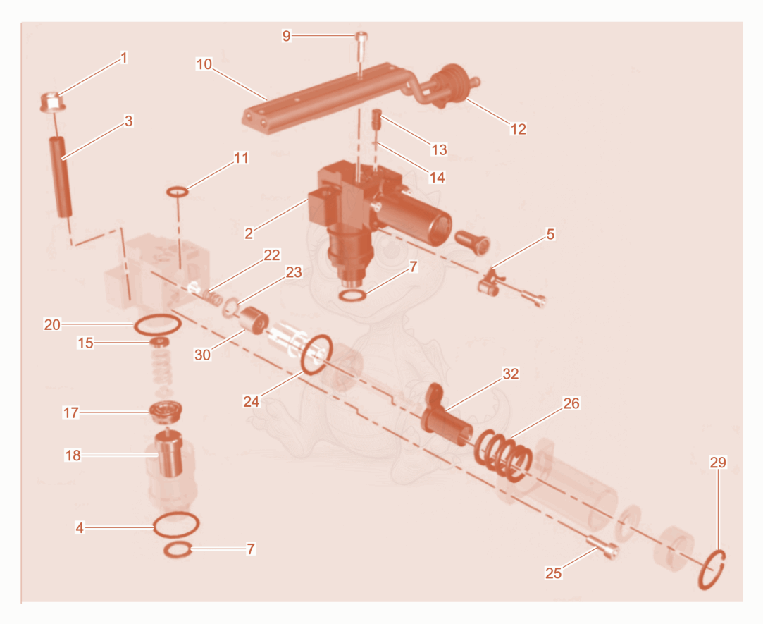 Exploded parts diagram of the Injection System of a Wacker Neuson DPU80/110KMAT, with numbered balloons