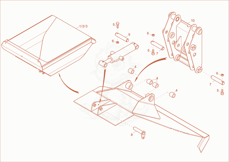 Exploded parts diagram of the skip of a Wacker Neuson 1001, with numbered balloons
