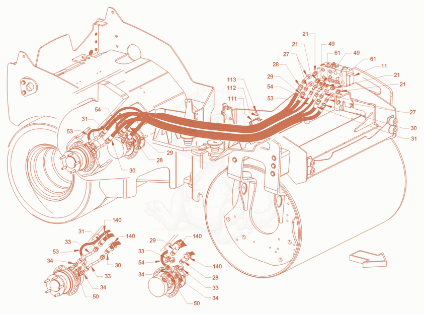 Exploded parts diagram of the advance drive of a Wacker Neuson RD40-130CDPF, with numbered balloons