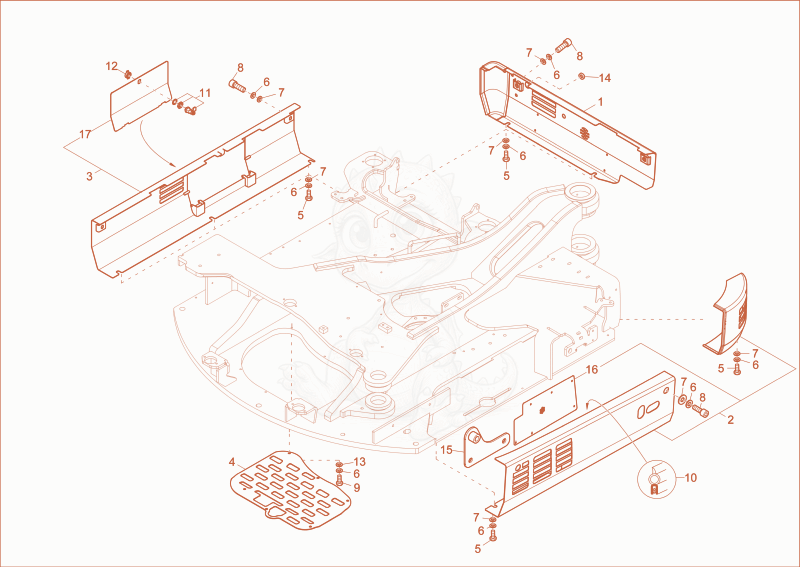 Exploded parts diagram of the chassis cover of a Wacker Neuson EW65, with numbered balloons
