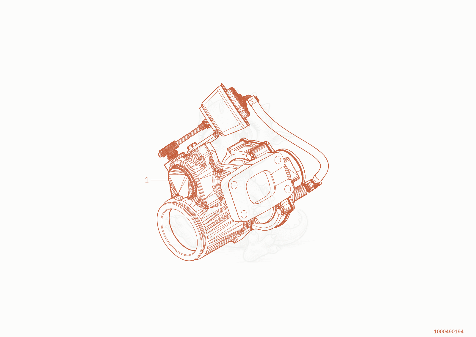 Exploded parts diagram of the turbo charger of a Wacker Neuson TH955(416-36), with numbered balloons