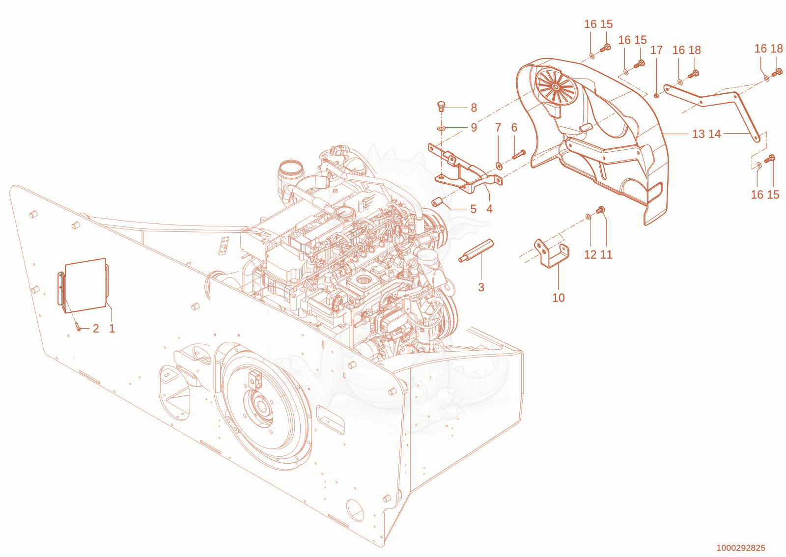 Exploded parts diagram of the Engine attachments parts of a Wacker Neuson TH730(415-04), with numbered balloons