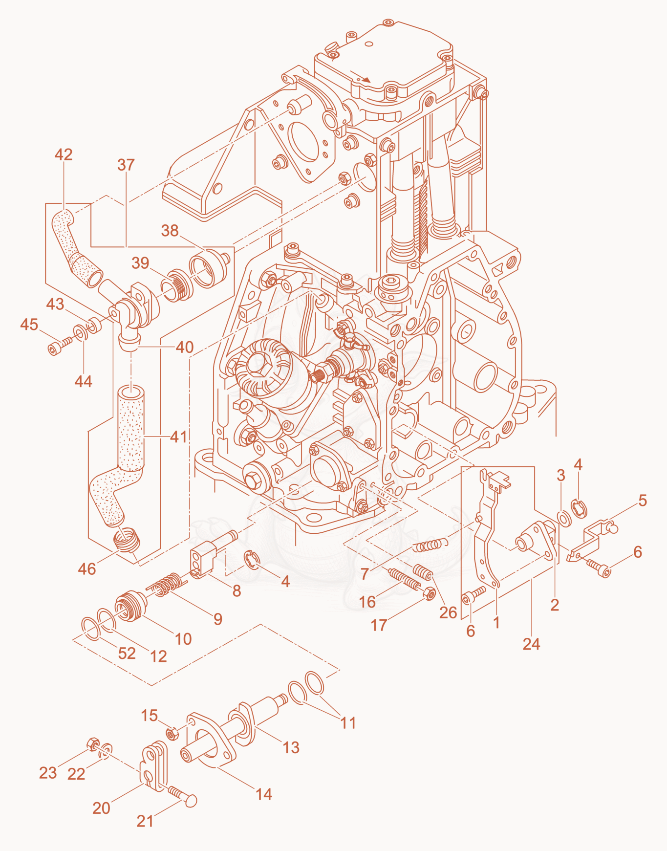 Exploded parts diagram of the Breather - Governor of a Wacker Neuson DPU6055WC, with numbered balloons