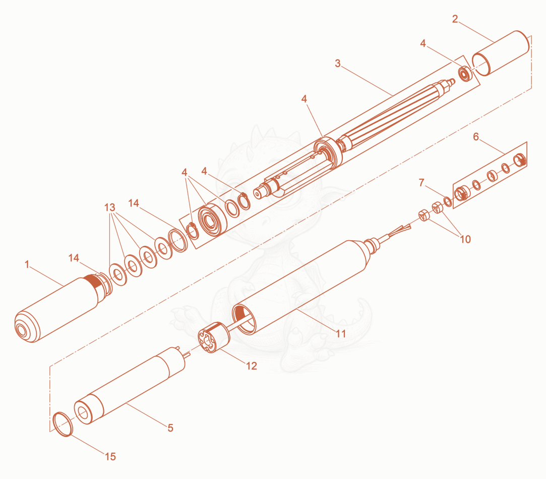 Exploded parts diagram of the Internal Vibrator cpl. of a Wacker Neuson IREN656MGV, with numbered balloons