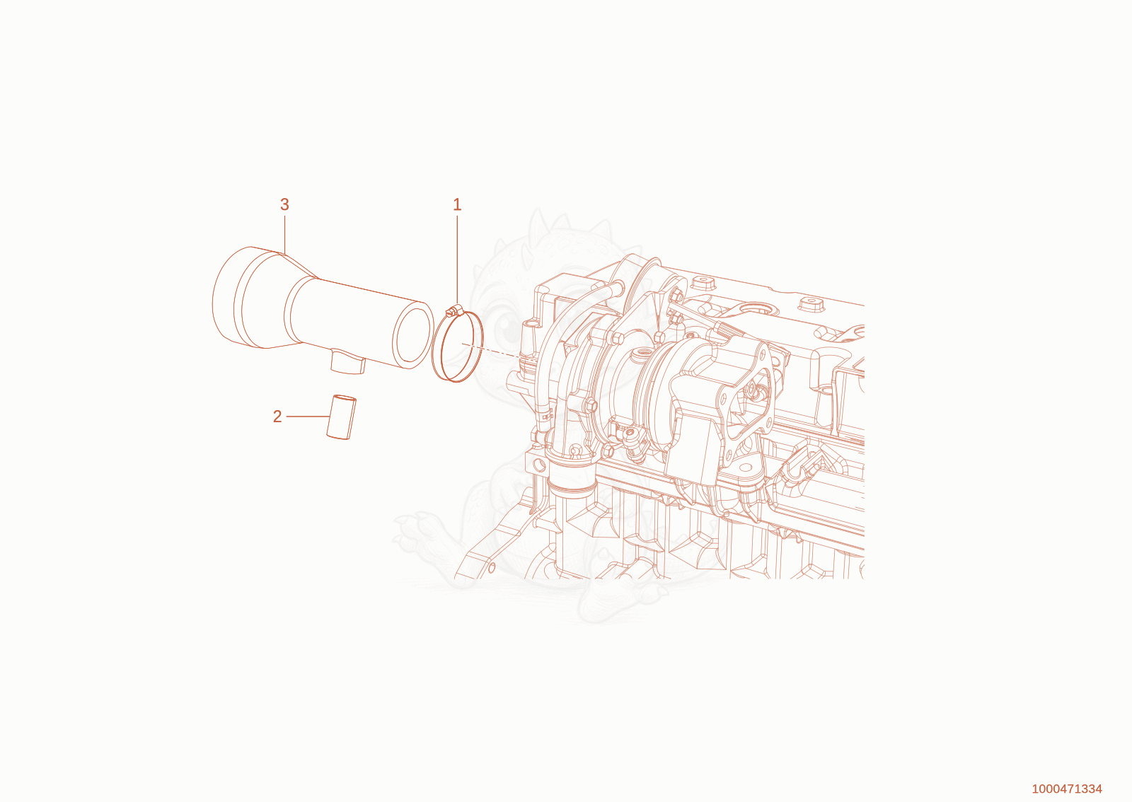 Exploded parts diagram of the Air filter connection of a Wacker Neuson TH627(418-22), with numbered balloons